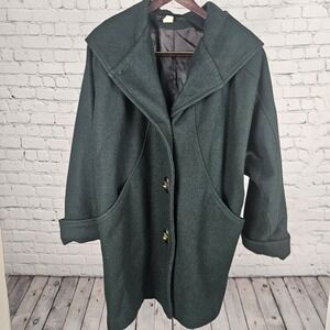 Vintage Christian Cole Wool Coat Womens 14/16 Green Oversized Overcoat USA Made